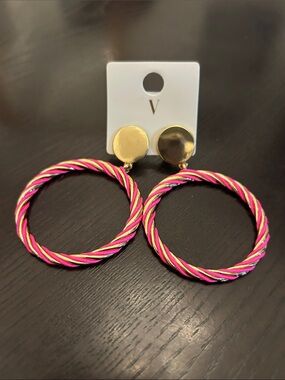 Pink and Gold Twisted Hoop Drop Earrings